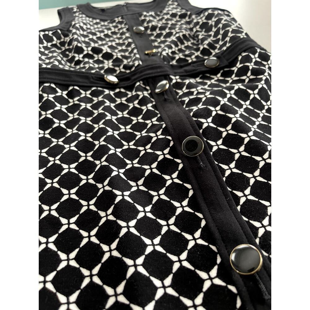 Talbots Sz 8P Graphic Print Sheath Dress Black Print Stretch Career Preppy NWT - Picture 5 of 12